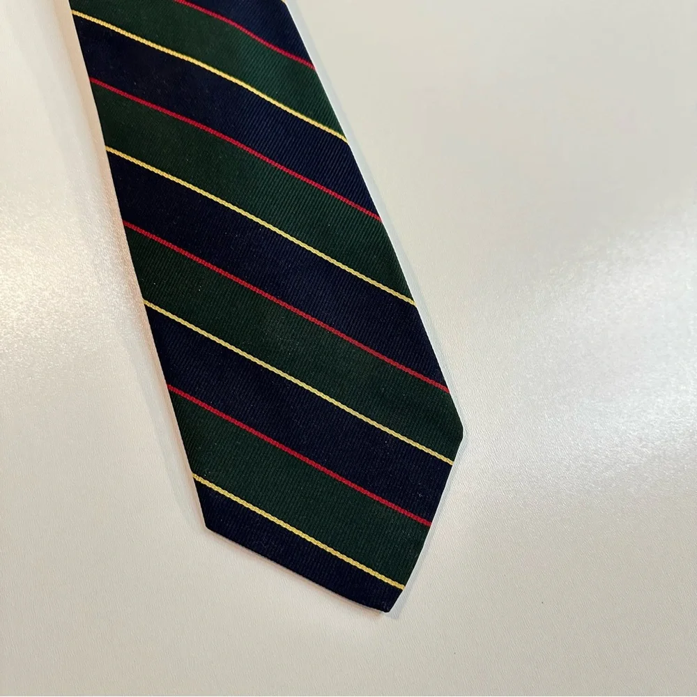 Vintage Robert Talbott Silk Tie Dark Green Blue Diagonal Stripe Fall Festive 56”